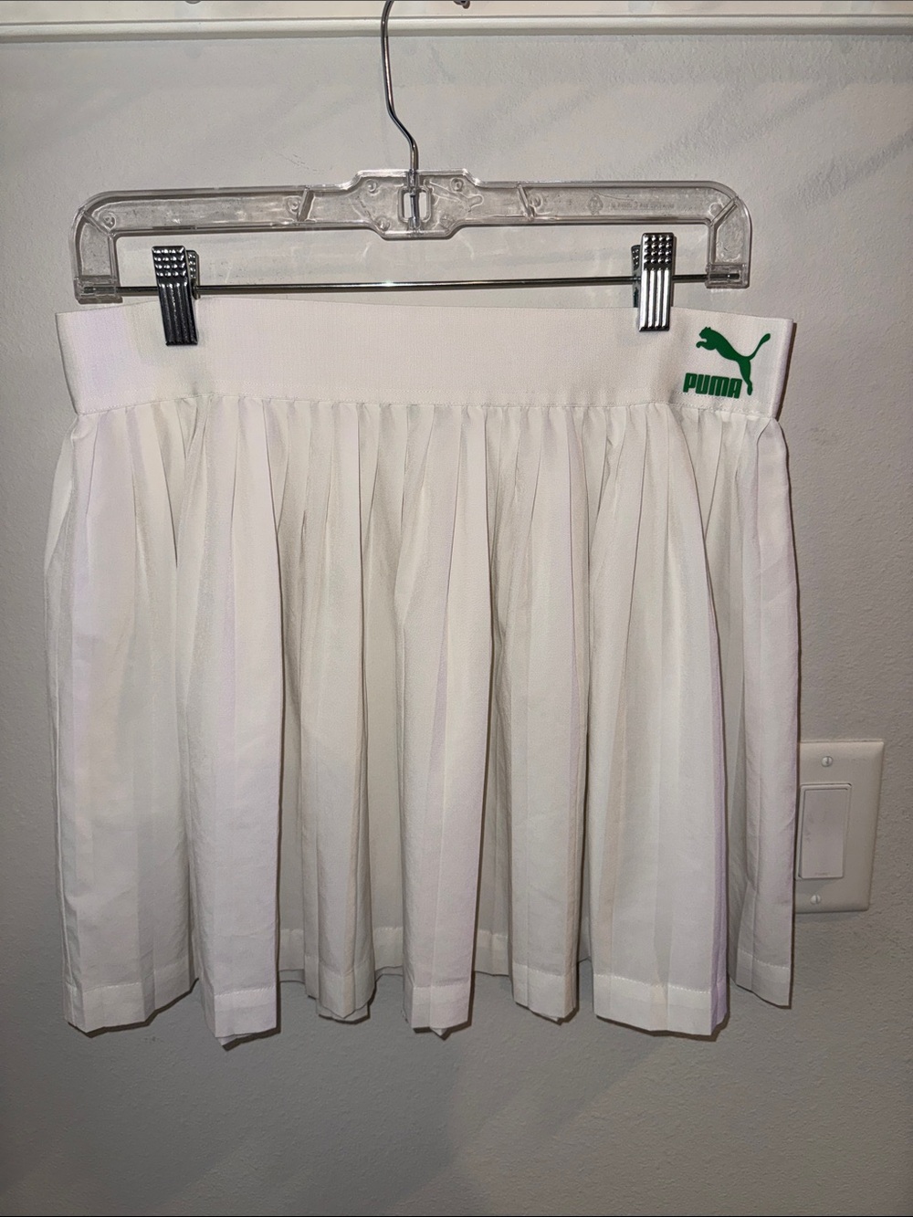 Puma White Pleated Skater Skirt with Green Logo